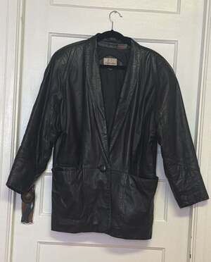 Vintage Distinction Genuine Leather Blazer Jacket Black Size M